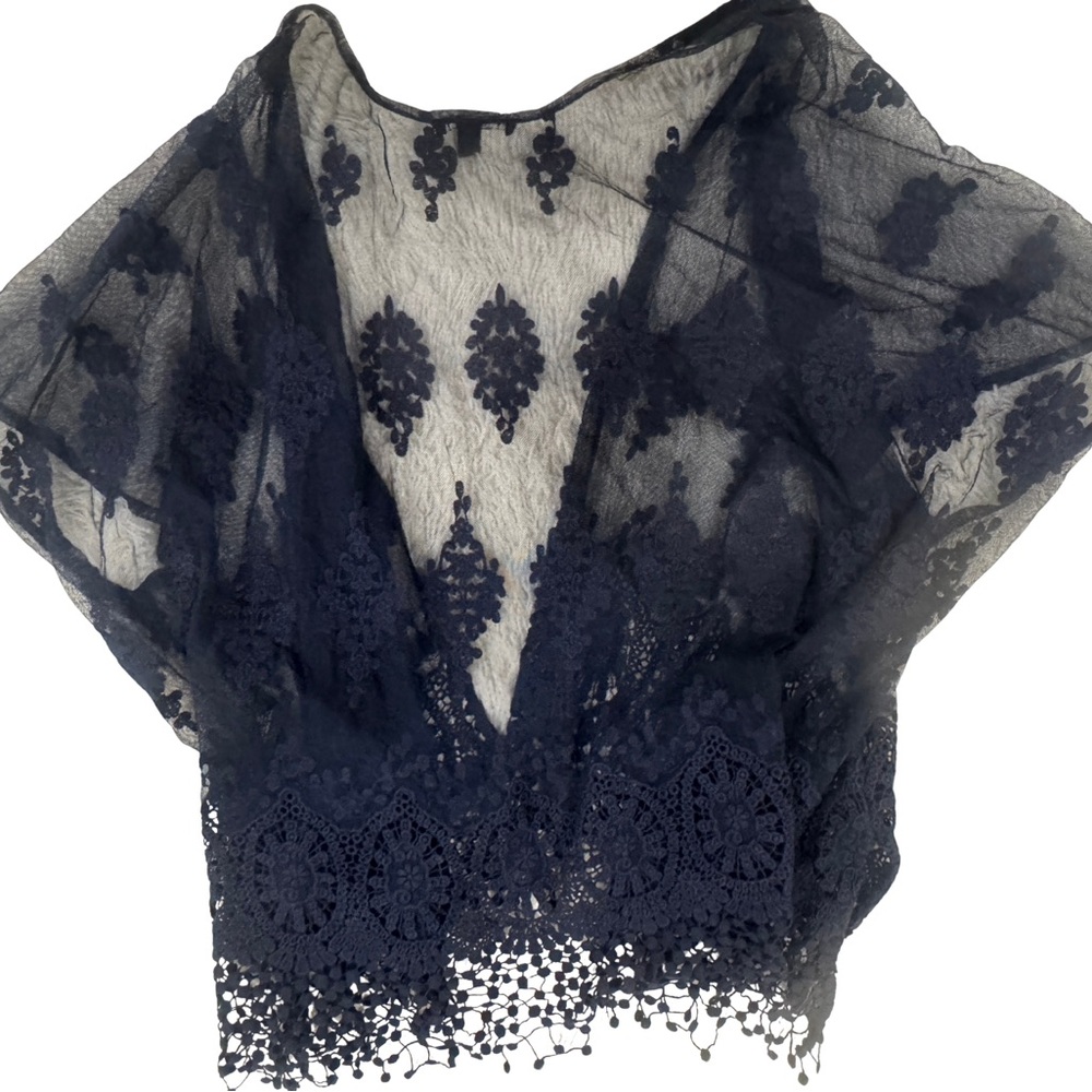 Elegant Navy Lace Women Shaw/Kimono